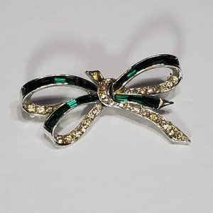 Boucher Baguette Rhinestone Bow Brooch 5266